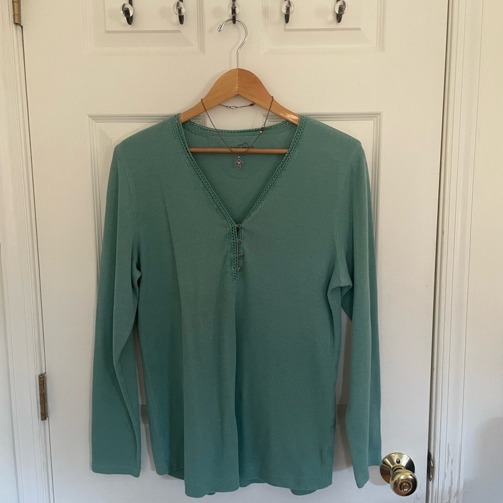 Eddie Bauer Marbled Pear Green Henley Thermal